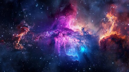 Wall Mural - colorful nebula gas cloud illuminating deep outer space with vibrant stellar gases and cosmic dust -