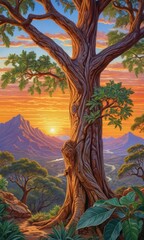 Wall Mural - Majestic Tree at Sunset.