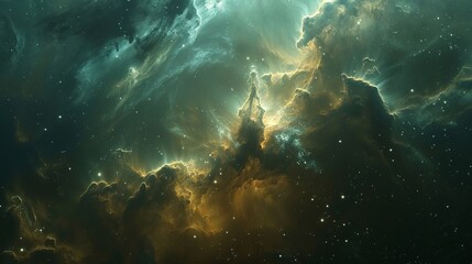 Wall Mural - colorful nebula gas cloud illuminating deep outer space with vibrant stellar gases and cosmic dust -