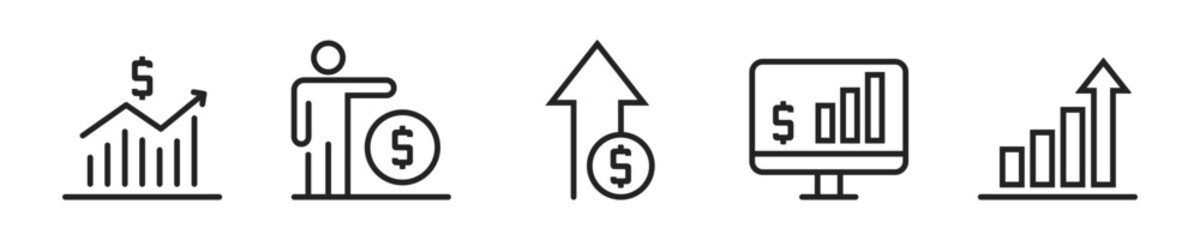 Wall Mural - finance market icon set. set of 5 outline icons related to finance market, business growth, profit, 