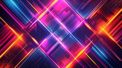 Poster - vibrant neon geometric patterns with hexagonal and triangular shapes - abstract futuristic backgroun