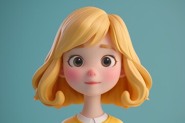 Poster - Cheerful blonde cartoon girl with curly hair and a yellow hoodie