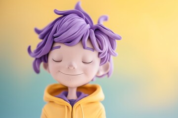 Serene figure with purple hair, eyes closed in a tranquil expression