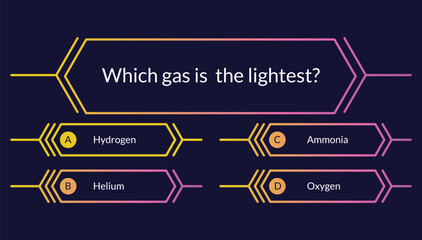 Quiz game questions or test menu choice templates with answers. Trivia contest, TV show layout with answer options. Four answers for knowledge exam. Vector cartoon illustration