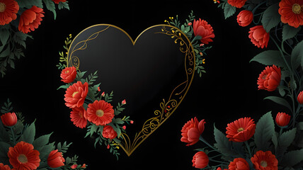 Sticker - heart with flowers, ai generated