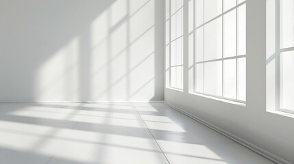 Fototapete - Abstract white studio background for product presentation Empty room with shadows of window Display product with blurred backdrop : Generative AI