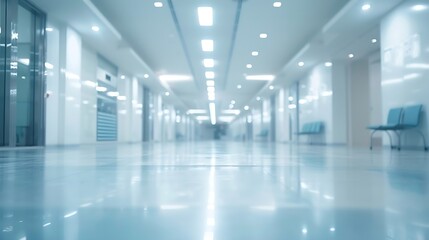 Wall Mural - Blur abstract background of corridor in clean hospital Blurred view of aisle in office with light floor Blurry lobby and waiting area in hotel Defocused empty area for event hall in sh : Generative AI