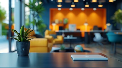 Poster - Blur background of modern office interior design  Contemporary workspace for creative business : Generative AI