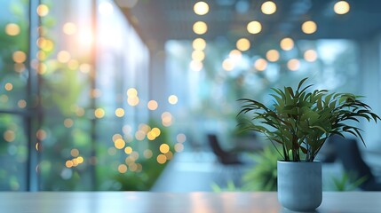 Aufkleber - Beautiful blurred background of a light modern office interior with panoramic windows and beautiful lighting : Generative AI