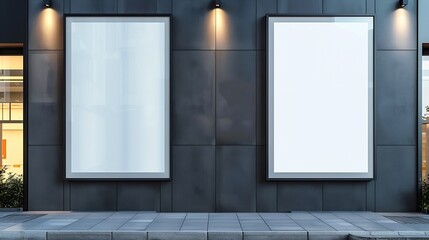 Two blank advertising billboards on the wall as mockup posters and design element : Generative AI