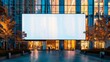 © Generative AI - Large horizontal blank advertising poster billboard banner mockup in front of building in urban city digital light box display screen for OOH media 12 sheet outofhome : Generative AI