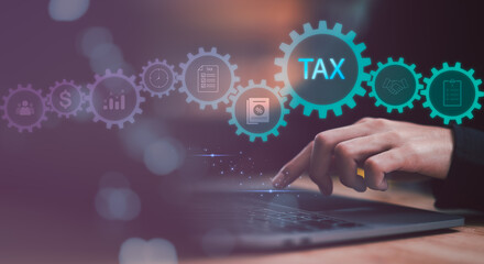 Fototapete - online tax return concept ,Government, state taxes ,document management system , business financial budget ,Accounting and auditing systems ,financial research ,data document analysis
