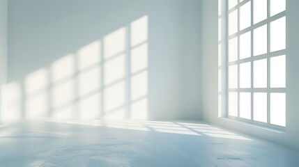 Fototapete - Abstract white studio background for product presentation Empty room with shadows of window Display product with blurred backdrop : Generative AI