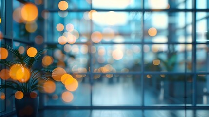 Leinwandbilder - Beautiful blurred background of a light modern office interior with panoramic windows and beautiful lighting : Generative AI