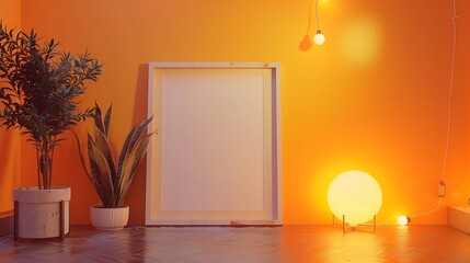 Aufkleber - White empty frame in orange solid color studio scene white lights Halloween background Product display mockup design : Generative AI