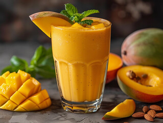 Sticker - Fresh Mango Smoothie With Mint Garnish and Sliced Mango