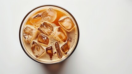 Aufkleber - Glass of ice coffee isolated on white background from top view : Generative AI
