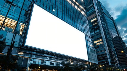 Poster - Large horizontal blank advertising poster billboard banner mockup in front of building in urban city digital light box display screen for OOH media 12 sheet outofhome : Generative AI