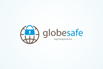 Wall Mural - Security logo, Globe with padlock combination, padlock logo design template element, vector illustration