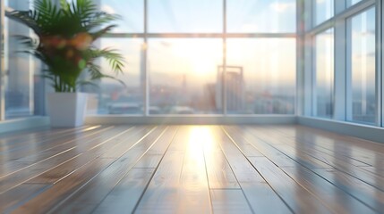Aufkleber - Beautiful blurred background of a light modern office interior with panoramic windows and beautiful lighting : Generative AI