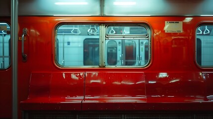 Advertising poster banner on the wall of a train car in the subway Free space Outdoor advertising in public transport subway car : Generative AI