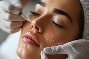 inside a pristine beauty clinic, a professional cosmetologist carries out a mesotherapy treatment on