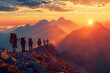 © Vovmar - Group of tourists in the mountains at sunset. Generated by artificial intelligence