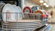 © starush - A dishwasher with a bunch of plates and bowls in it, AI