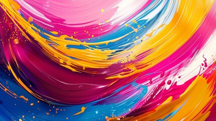 Wall Mural - Abstract Swirls of Pink, Blue, and Yellow Paint