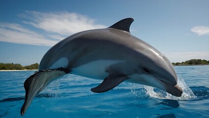 Wall Mural - Dolphins riding the waves in perfect harmony and unison