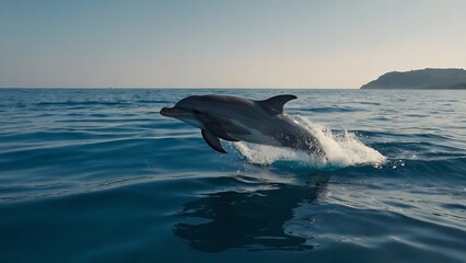 Wall Mural - Dolphins creating beautiful water trails as they swim together