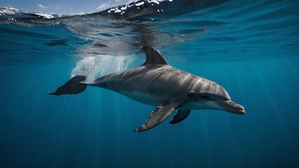 Wall Mural - Dolphins creating stunning water trails as they swim together