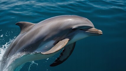 Wall Mural - A dolphin leaping with joy in the bright blue sea