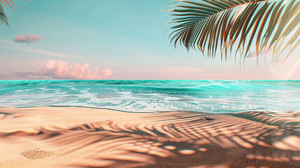 Tropical palm tree leaves with natural summer beach backdrop