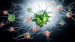 © kichigin19 - virus simulation at high magnification, cellular structure, chlorophyll, fictional graphics, neural connections, at the micro level, in green and glowing style