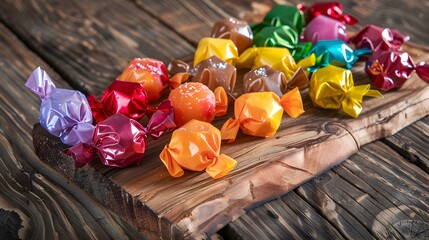 Canvas Print - Caramels in bright multi-colored wrappers laid out picture