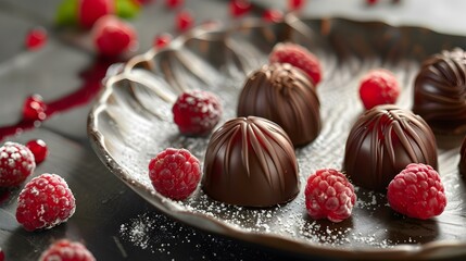 Wall Mural - Sweets with raspberry puree placed on an elegant