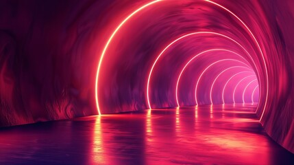 Wall Mural - Neon Tunnel in Red and Pink