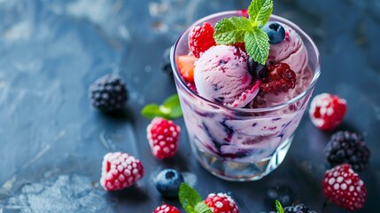 Canvas Print - Berry ice cream served in a transparent glass