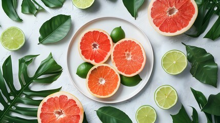 Wall Mural - Pomelo cut into slices and placed