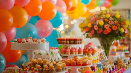 Poster - Celebration with bright tables decorated with balloons picture