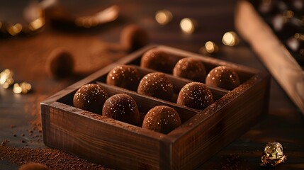 Sticker - Chocolate truffles neatly placed in a wooden box picture