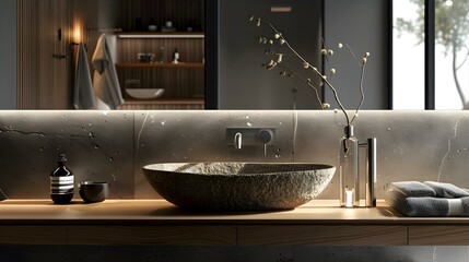 Canvas Print - A washbasin made of natural stone is built