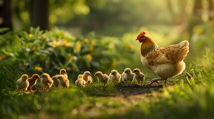 Wall Mural - Chickens walking image