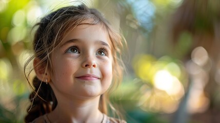 Wall Mural - A young girl with long brown hair and a smile on her face