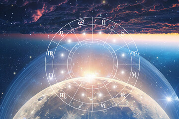 Wall Mural - the natal chart in space. horoscope and astrology
