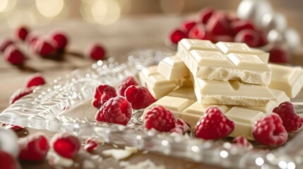 Poster - White chocolate with raspberry pieces beautifully arranged img