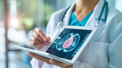 Wall Mural - Doctor holding a digital tablet with mammography