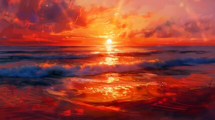 Wall Mural - Sunset over the ocean as the sun slowly picture