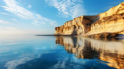 Wall Mural - Golden cliffs on the coast reflected img